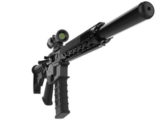Modern army assault rifle with silencer - closeup shot