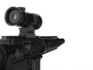 Modern army assault rifle with optical sight - extreme closeup shot