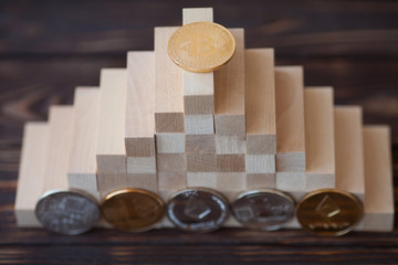 Financial growth concept with white background. Photo (new virtual money) Financial pyramid