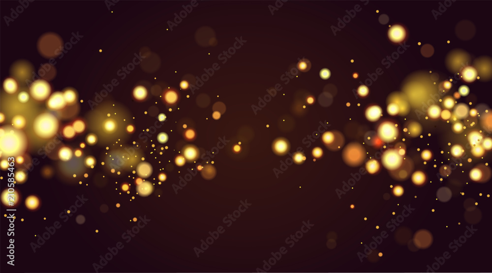 Wall mural Abstract defocused circular golden bokeh sparkle glitter lights background. Magic christmas background. Elegant, shiny, metallic gold background. EPS 10