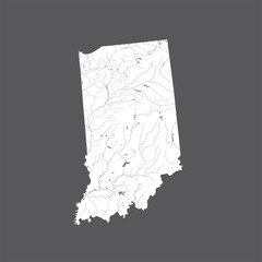 U.S. states - map of Indiana. Please look at my other images of cartographic series - they are all very detailed and carefully drawn by hand WITH RIVERS AND LAKES.