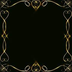 Vector golden frame with lights effects. Shining rectangle banner. on black background. Vector illustration, eps 10.