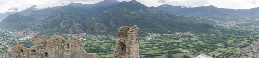 Fototapeta na wymiar Panorama of Susa valley viewed from Sacra di San Michele of Piedmont, Italy