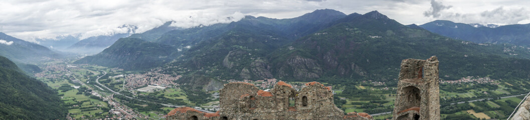 Fototapeta na wymiar Panorama of Susa valley viewed from Sacra di San Michele of Piedmont, Italy