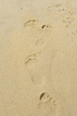 Fototapeta na wymiar Foot print on sand at the beach background