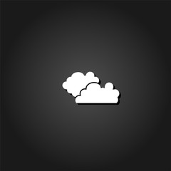 Clouds icon flat. Simple White pictogram on black background with shadow. Vector illustration symbol