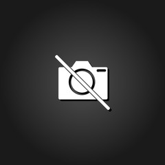 No photo camera icon flat. Simple White pictogram on black background with shadow. Vector illustration symbol