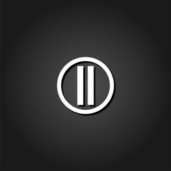Pause button icon flat. Simple White pictogram on black background with shadow. Vector illustration symbol