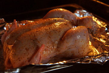 ruddy raw chicken in the oven bake