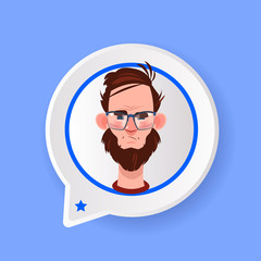 profile serious beard face chat support bubble male emotion avatar, man cartoon icon portrait flat vector illustration