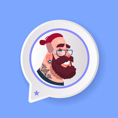 profile serious beard tatoo face chat support bubble male emotion avatar, man cartoon icon portrait flat vector illustration