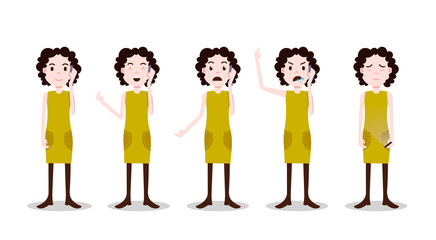 set teen girl character different poses and emotions phone call female template for design work and animation on white background full length flat person, vector illustration
