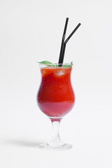 fresh cocktail with tomatoes juice on white background;