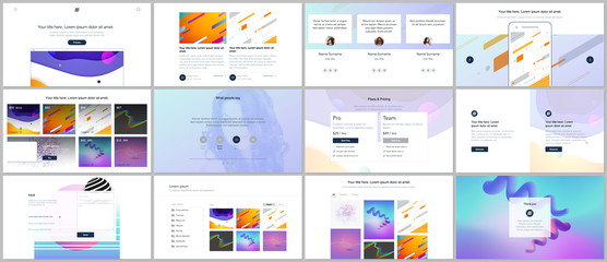 Fototapeta na wymiar Vector templates for website design, minimal presentations, portfolio with geometric colorful patterns, gradients, fluid shapes. UI, UX, GUI. Design of headers, dashboard, features page, blog etc.