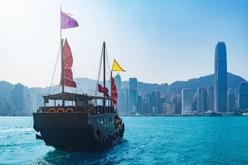 Fototapete Rund Retro small ship in Hong Kong harbour. © serjiob74