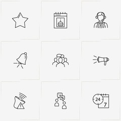 Obraz premium Online Support line icon set with conversation , call center and bell