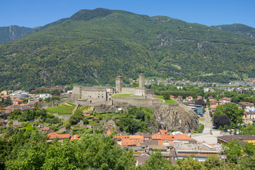 Fototapeta na wymiar Aerial view of Bellinzona with Castelgrande castle
