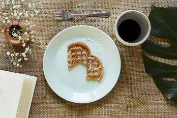eating home made waffles and drinking coffee foodist creative table setting