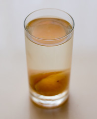 Compote of apricot in a glass, side view