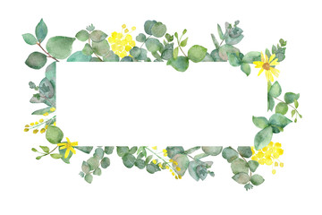 eucalyptus watercolor frame with yellow medicinal plants