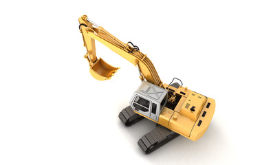Top view of hydraulic Excavator isolated on white. 3d illustration.