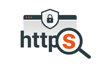 Data protection and internet security, https, Magnifying glass. 