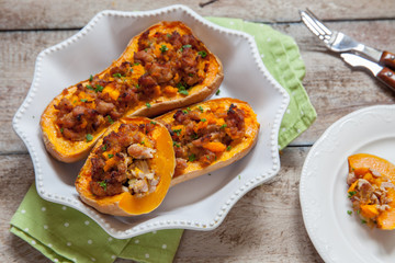 Pumpkin stuffed with meat, vegetables and herbs