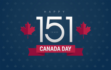 Happy Canada Day greeting card - red blue background vector illustration