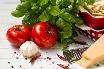 Italian cuisine is lasagna. products for lasagna	