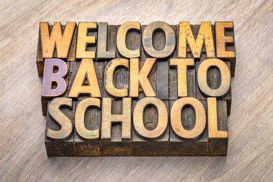 welcome back to school word abstract in vintage wood type