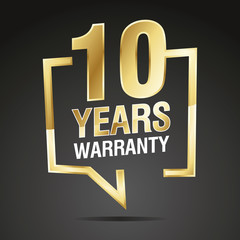 10 Years Warranty in speech brackets gold black sticker icon