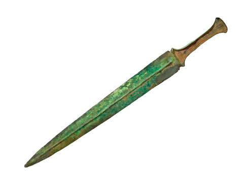Ancient bronze sword isolated on white background. Clipping path.