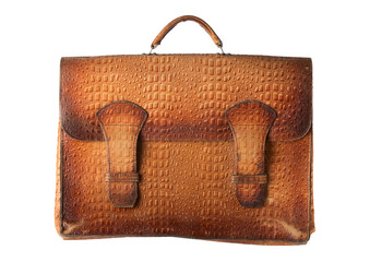 Leather shabby briefcase isolated on white. Clipping path.
