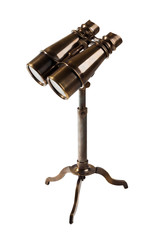 Binoculars on tripod isolated on white. Clipping path.