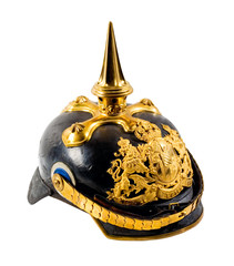 German helmet of the 19th century isolated on white background. Clipping path.