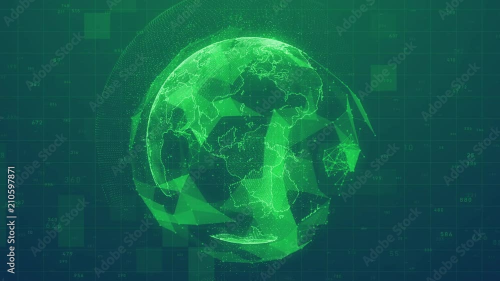 Poster planet earth rotating animation future technology business concept with plexus network and code running