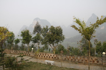 wonderful view of li river in yangshuo surrounded with nature