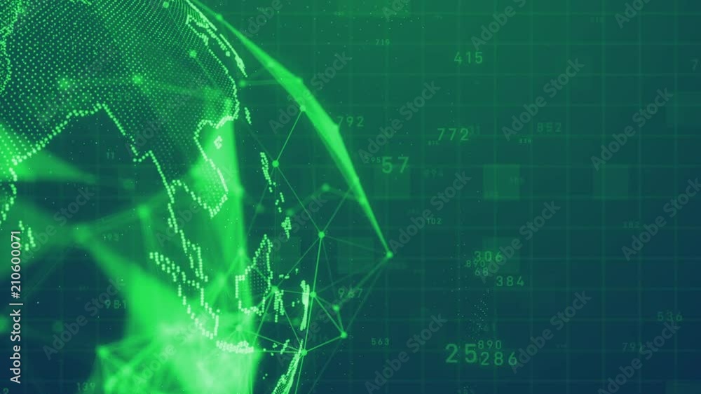 Poster planet earth rotating animation future technology business concept with plexus network and code running