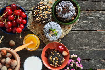 different types Brownie Cookies and table setting Sweet biscuits. Homemade pastry  
