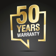 50 Years Warranty in speech brackets gold black sticker icon