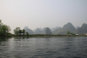 wonderful view of li river in yangshuo surrounded with nature