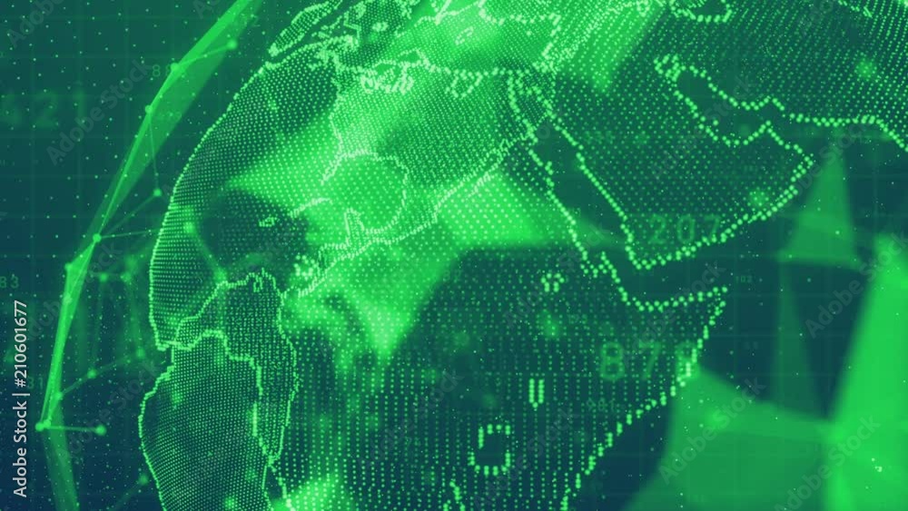 Poster planet earth rotating animation future technology business concept with plexus network and code running