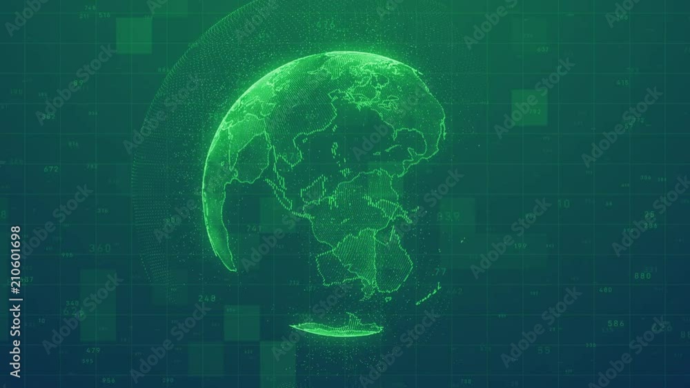 Poster planet earth rotating animation future technology business concept with plexus network and code running