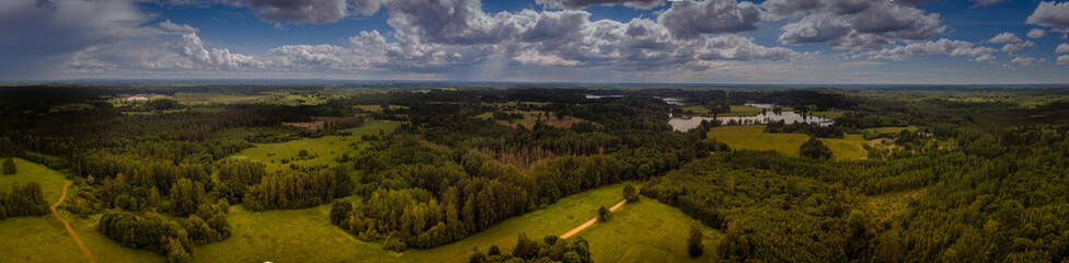  sunny and summer panoramic view from above with bird's eye