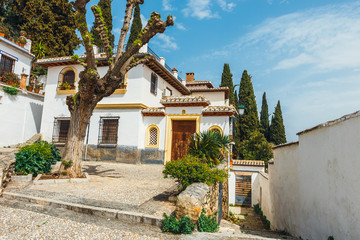 White houses in the Albaicin district in Granada, Spain