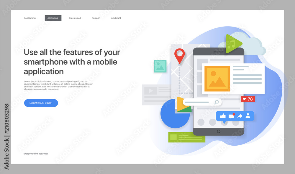 Aufkleber creative website template. vector illustration for a web page, design and creation of pages in mobil