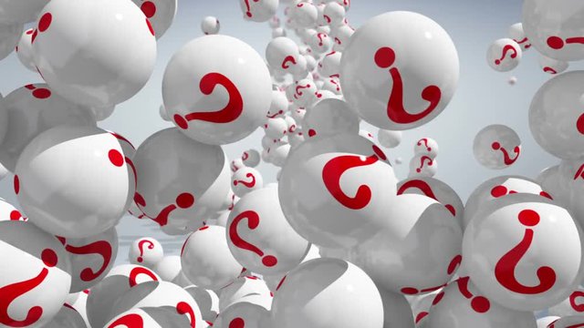 Falling balls with question marks on white. FAQ