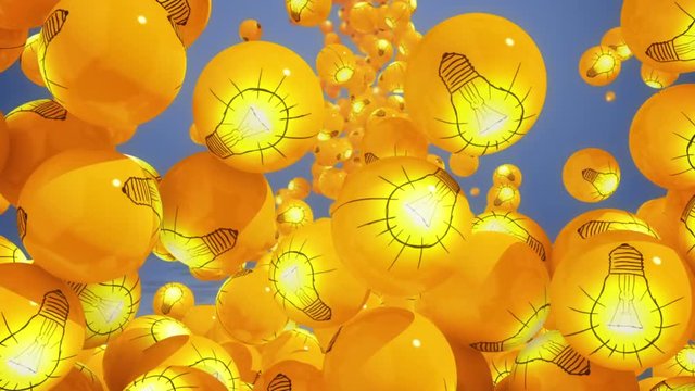 Falling balls with light bubs icons. Symbol of new idea.