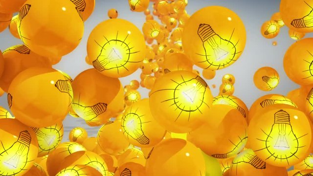 Falling balls with light bubs icons. Symbol of new idea.