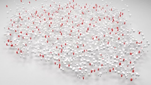 Map of Poland - Europe | 3d Rendering, mosaic of little bricks - White and flag colors. A number of 4895 little boxes are accurately inserted into the mosaic